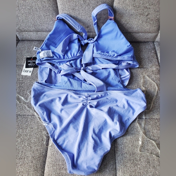Bar III | Core Solids Berry Periwinkle Blue Cowlneck One-Piece Swimsuit - Picture 4 of 6